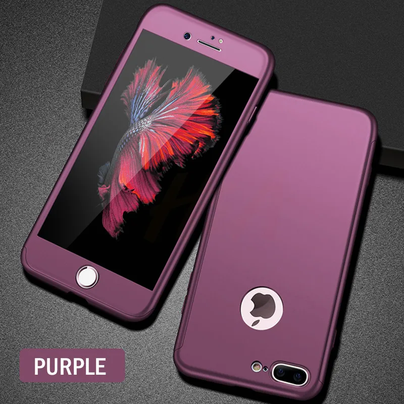 Фиолетовый H& A Роскошный 360 Защитный чехол для iPhone 7 6 6s Plus Полный Жесткий PC чехол для телефона для iPhone 8 6 6s 7 Plus чехол с закаленным стеклом - Цвет: Фиолетовый