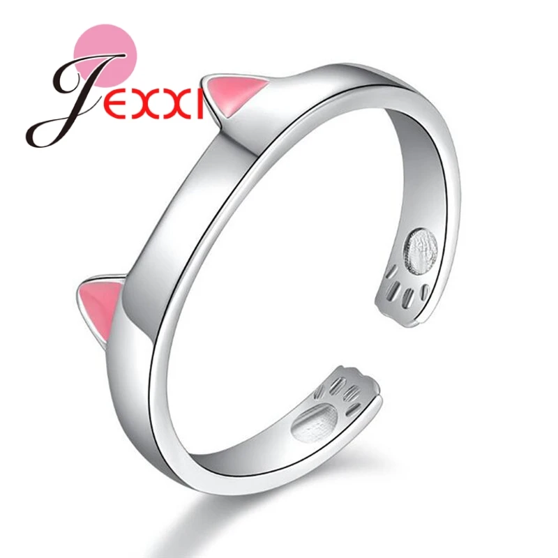 Женское кольцо с котом романтичное регулируемое из стерлингового серебра 925