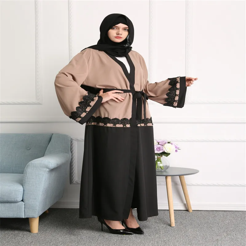 2017 new Hit color stitching lace Muslim long robe National style dress muslim islamic abaya arab maxi / belt | Тематическая одежда