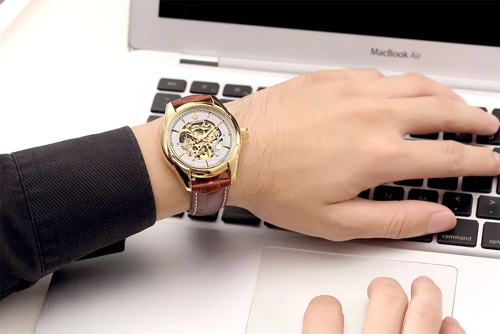 Мг. ORKINA Мужские часы от топ бренда класса люкс Золотой чехол скелет наручные с