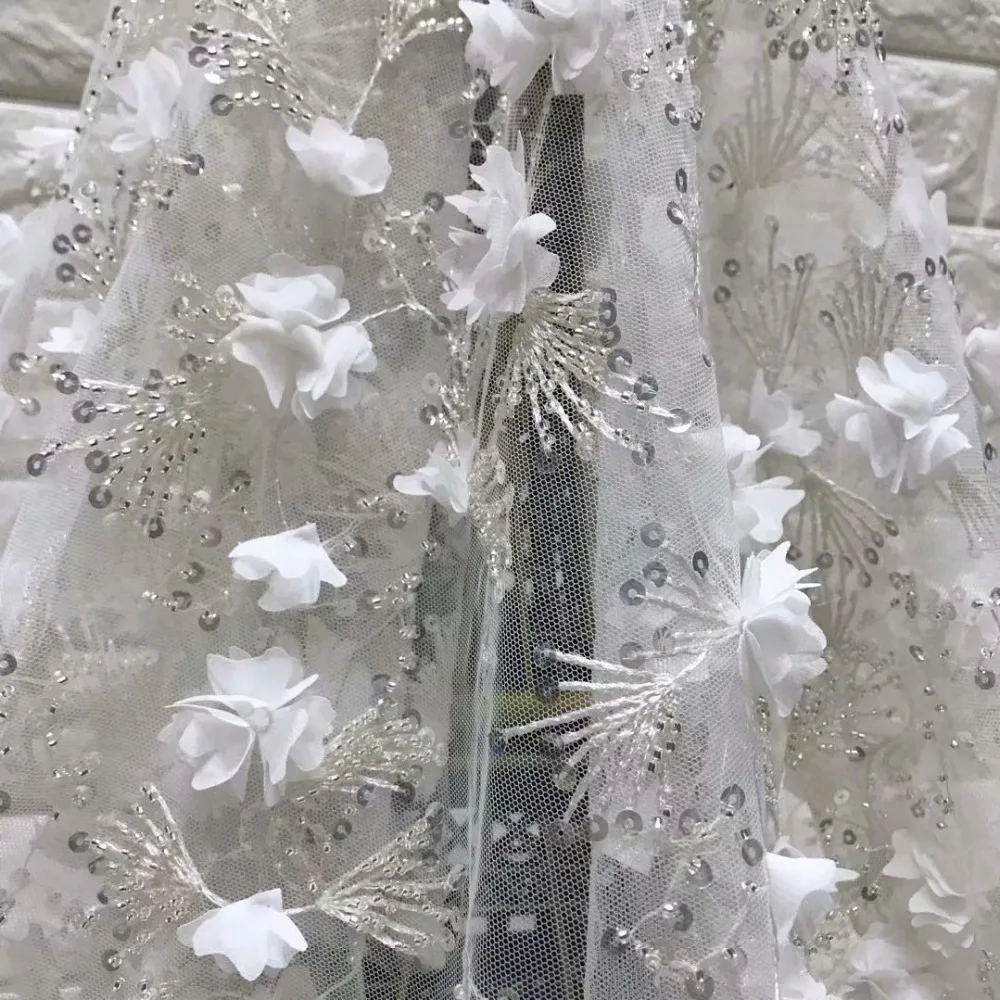 High-end luxury delicate 3D embroidery French lace fabric with vivid sequins beads African mesh suitable for wedding | Дом и сад