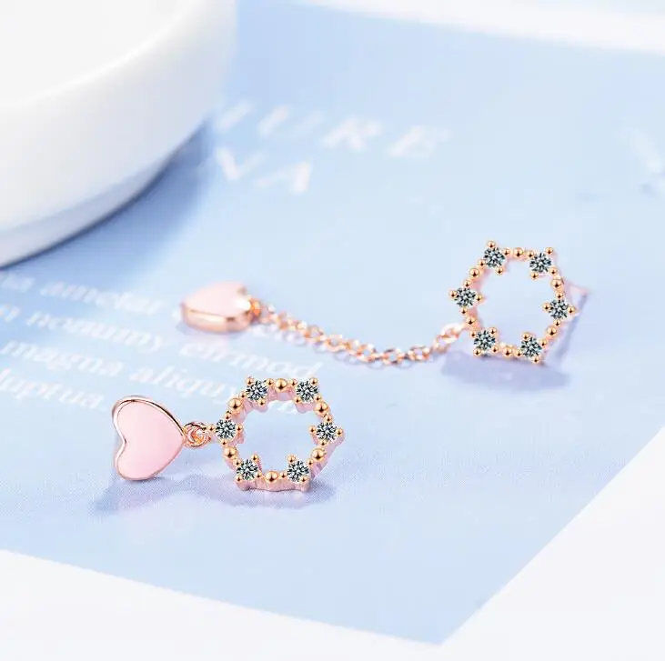 2019 Новый розовый любящее сердце ассиметричные серьги геометрической формы