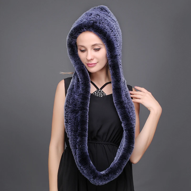 Зимний женский шарф 80 см из натурального кроличьего меха теплая женская шапка
