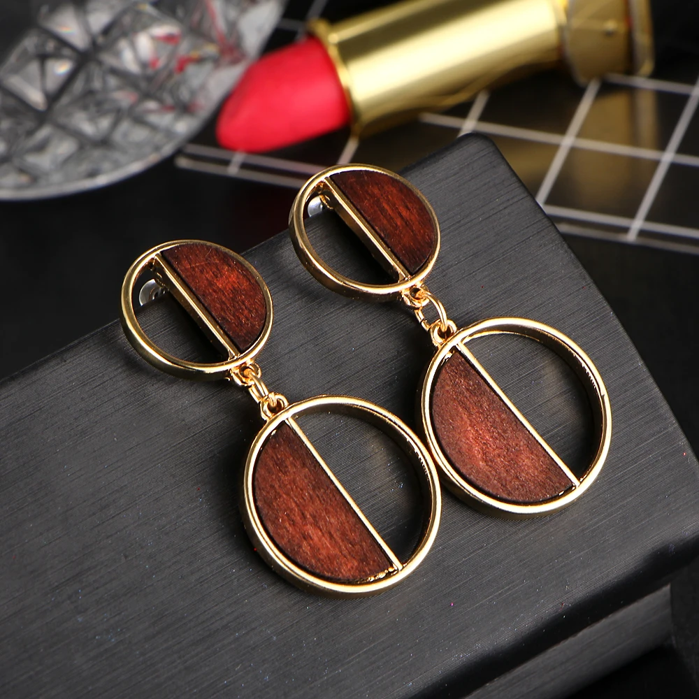 Если я мода простой стиль Деревянные Подвески Серьги гвоздики полые