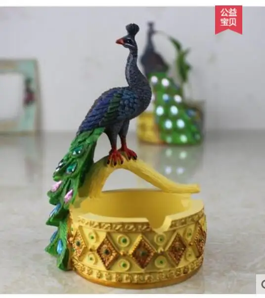 Resin creative personality peacock ashtray environmental protection non-stick ash gift room office decoration air home crafts | Дом и сад