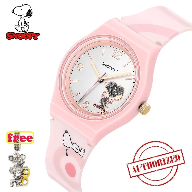 Snoopy милые детские часы, модные часы для мальчиков и девочек, повседневные кварцевые наручные часы, розовые японские часы с механизмом pu, подарок snw823
