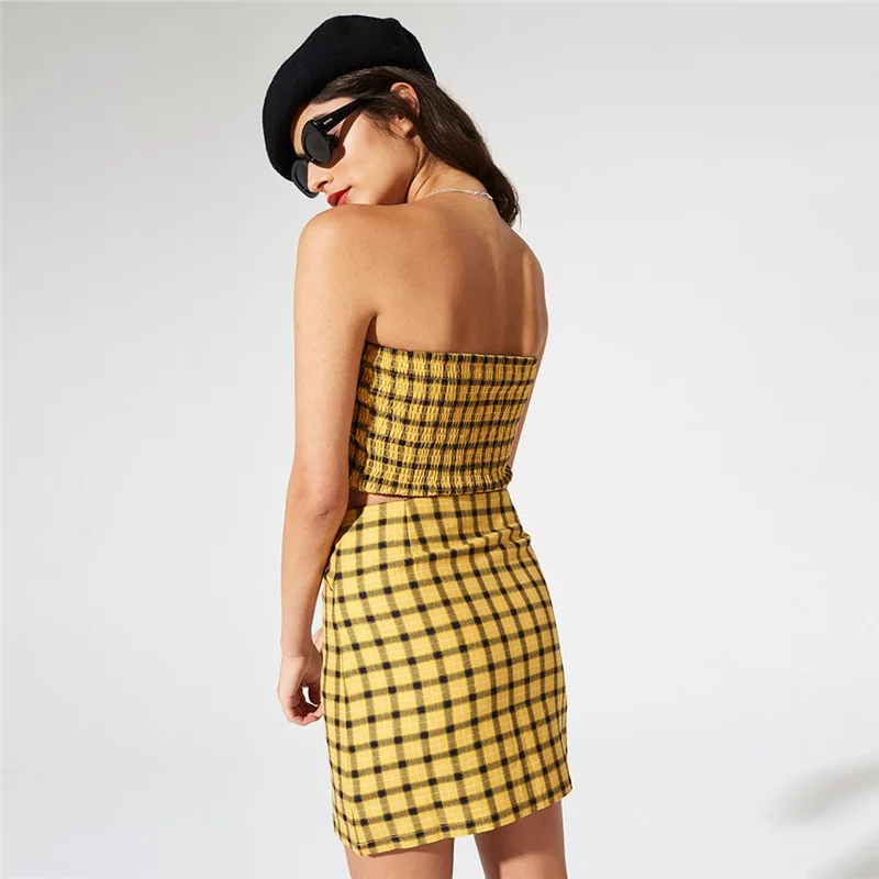 Желтый черный плед Новый стиль Для женщин Комплект из 2 предметов без бретелек