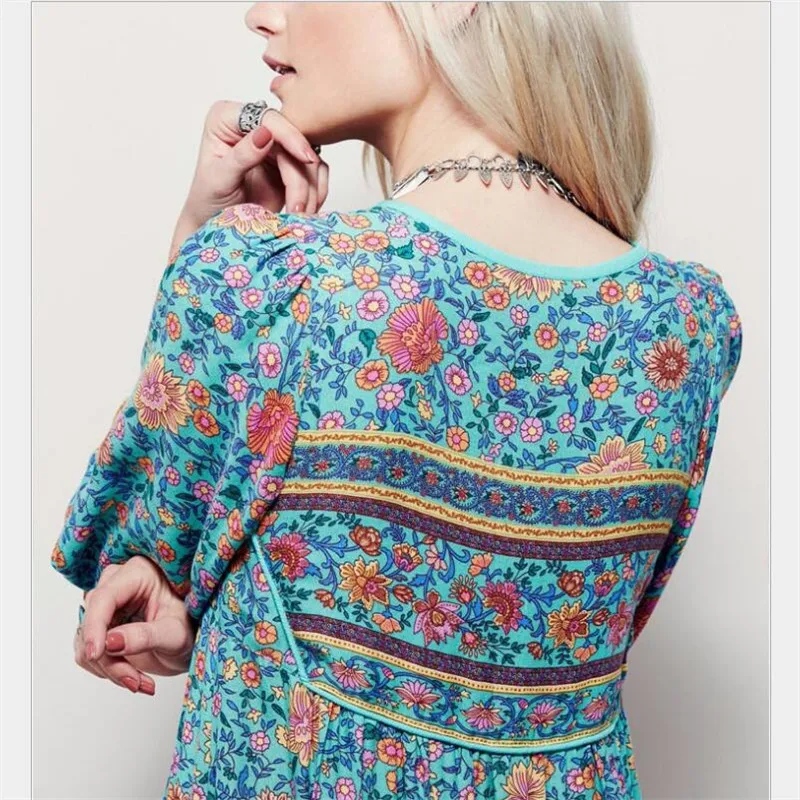 Женское платье с принтом повседневное Свободное в богемном стиле V образным