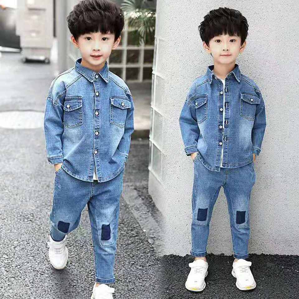 Fashion Boys Denim Suits Coats+Pants 2Pcs Clothing Set For 4-13 Teenage Spring Autumn Tracksuit Kids Casual Clothes |