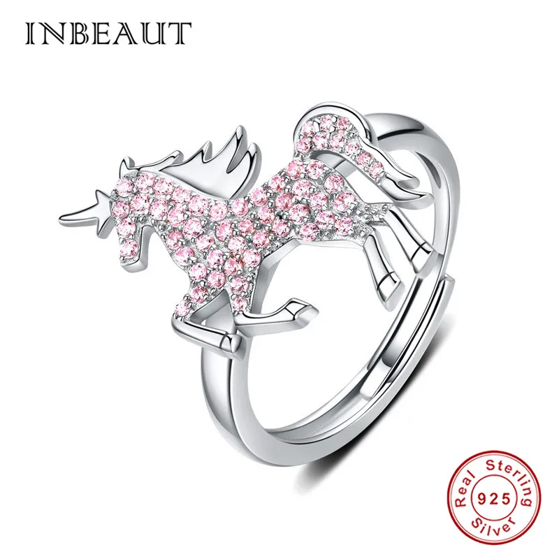 Женское кольцо INBEAUT из 100% настоящего серебра 925 пробы с розовым цирконием в виде