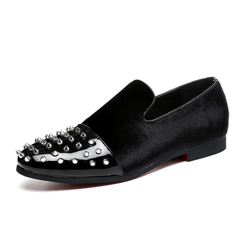 2019 Fashion Silver Spikes Men Rivet Loafers Patent Leather Toe Slip-on Velvet Flats Plus Size EU37-48 Casual Shoes | Обувь