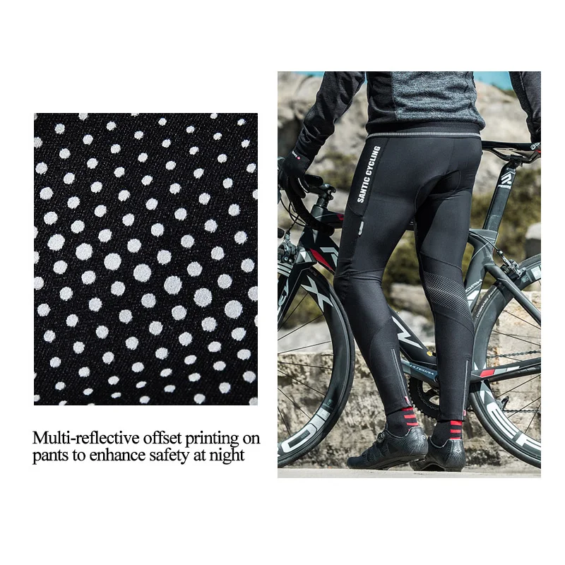 Santic Cycling Pants Men Winter Fleece Thermal Long Bike Windproof Reflective Bicycle Bib Tights Culotte Ciclismo | Спорт и