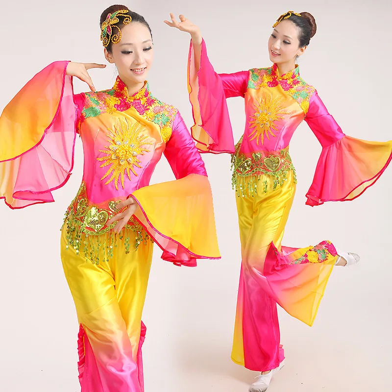 

new Costume chinese Ancient Traditional Plus Size Dress Chinese Yangko Dance Costume Folk Dance Costume Fan Dance costumes