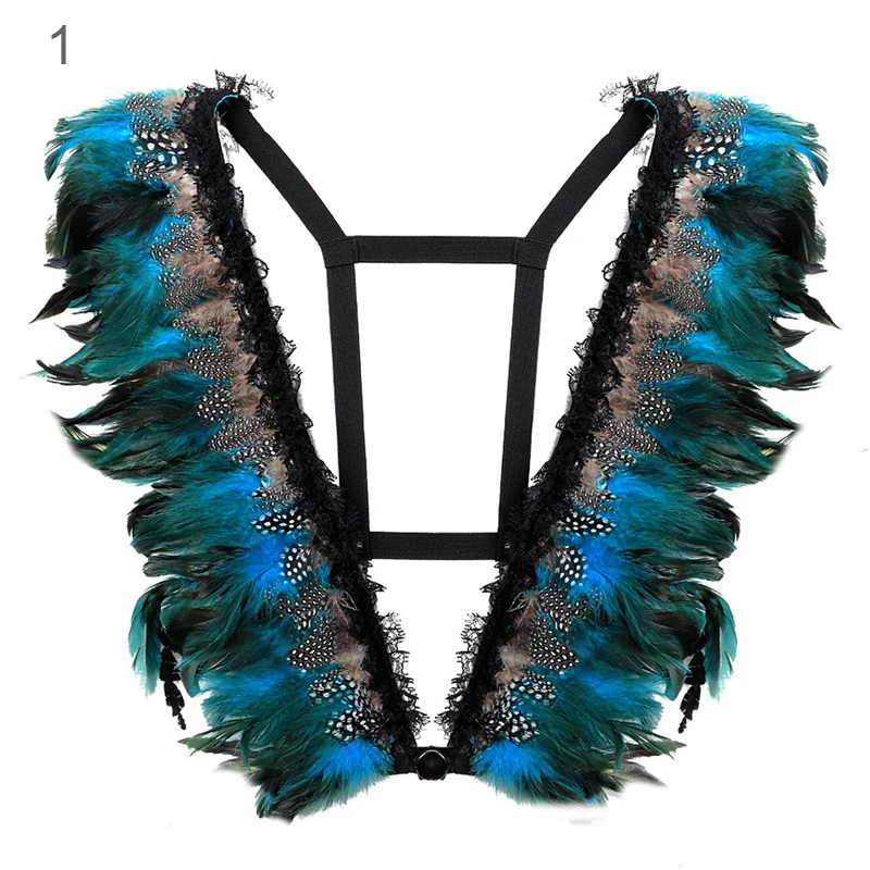 

Feather Body Harness Belt Sexy Fashion Cage Bra Crop Top Women Rave Halloween Exotic Bondage Harness Lingerie Body Belt