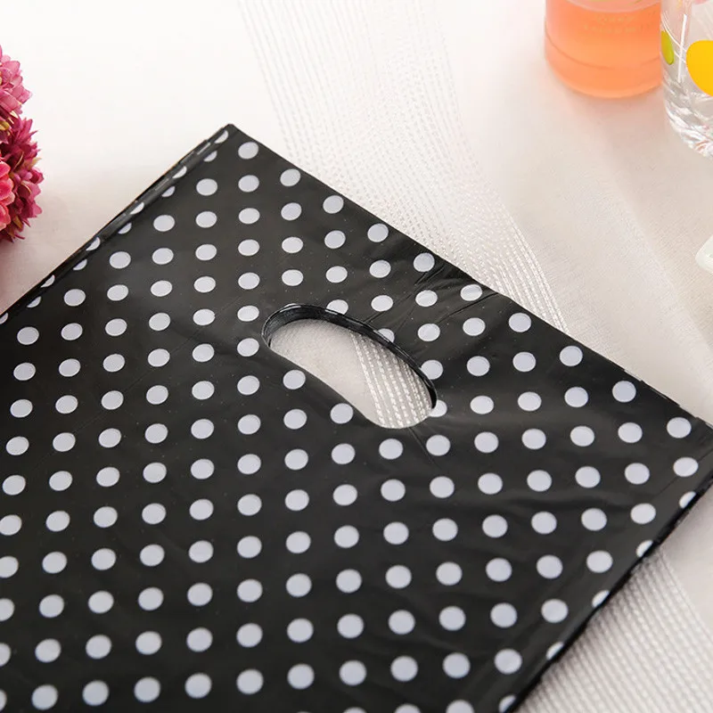 50 штук пакет белый круглый горошек розовый/черный пластиковый 25x35 см упаковка
