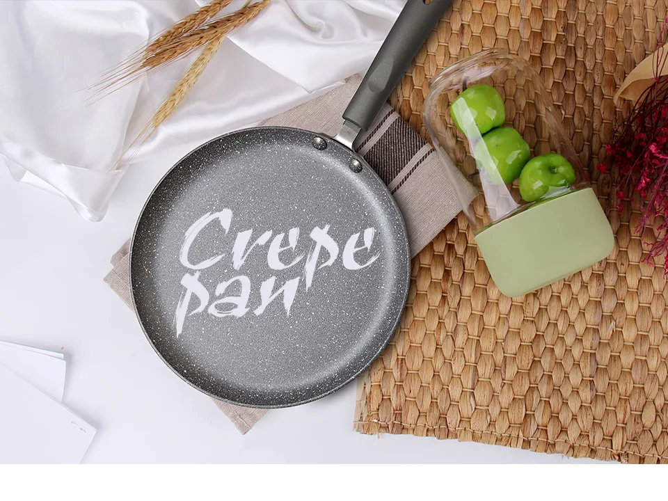 Fissman 23cm Crepe Pan Non-stick Marble Coating Aluminium with Soft Touch Rivited Bakelite Handle Induction Cooker Pancake Pan
