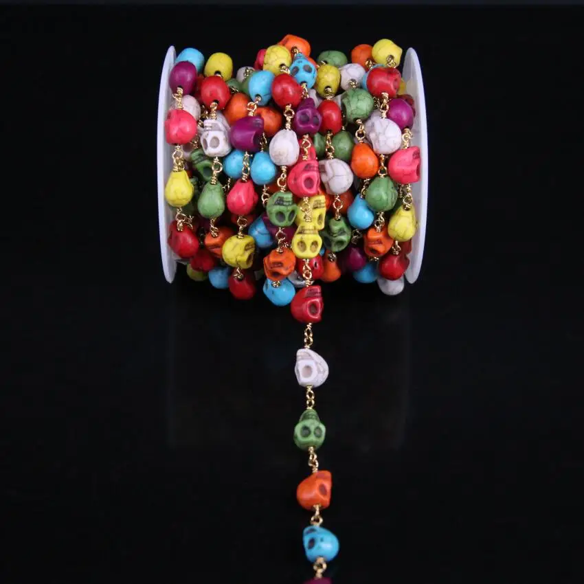 5 м/лот смешанные бирюзовые бусины с черепами медная цепочка 8x10 мм натуральный