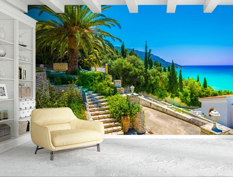 Фотообои на заказ настенные фрески с изображением греческого островка пейзаж