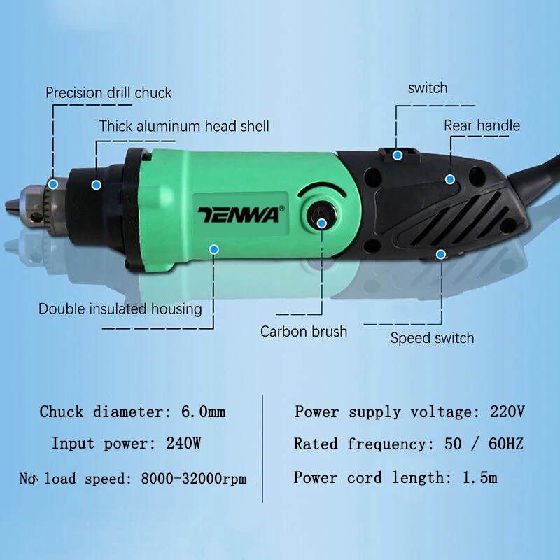Tenwa 6 мм высокой Мощность мини Dremel Интимные аксессуары регулирования Скорость