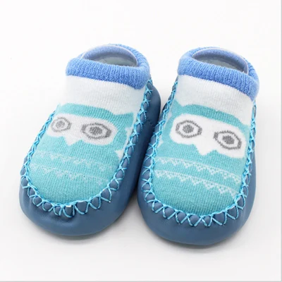6S01 blue Носки для малышей с резиновой подошвой, носки-тапочки с рисунками животных, кошек, детей, девочек и мальчиков, обувь с рисунками из мультфильмов, нескользящие носки из искусственной кожи для новорожденных и малышей - Цвет: 6S01 blue
