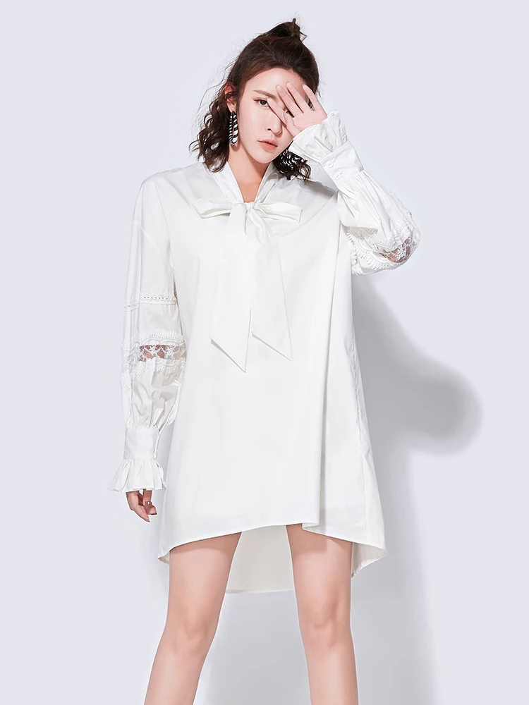 VGH в сдержанном стиле повязки лук женщина платье асимметрия белый Кружева