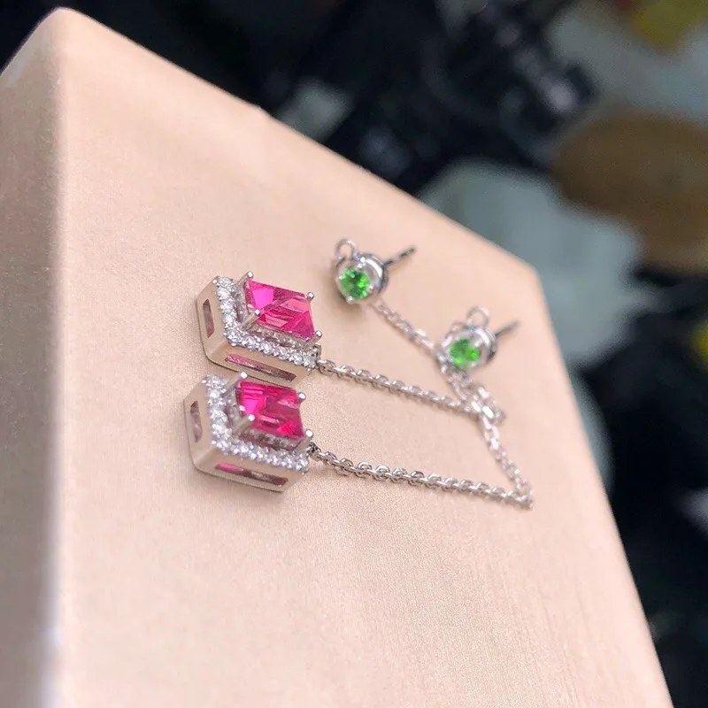 Женские серьги-капельки 0 95 карат 100% натуральные розовые шпинельные камни из