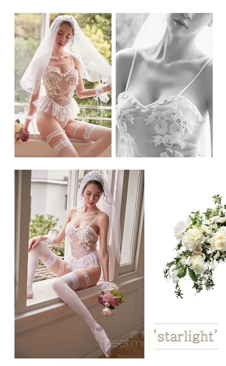 Role Play Erotic Lingerie Women White Bride Wedding Dress Sexy Lingerie Temptation Babydoll Chemise Cosplay Bedroom swimsuit