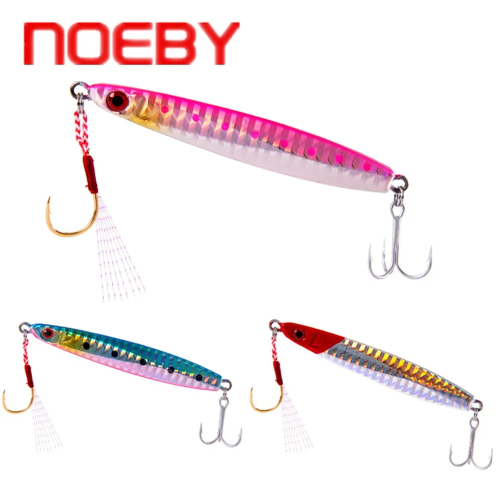 

NOEBY 85 мм/28 г 95 мм/40 г, металлическая медленно перемешивающаяся рыболовная приманка с двумя крючками, приманка, искусственные 3D глаза, жесткие ...
