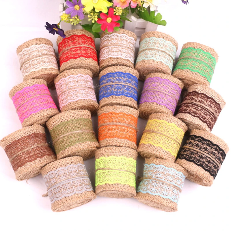 

10meters 6cm Burlap Hessian Ribbons Jute Rolls Lace rustic Ribbon for DIY Vintage wedding Decoration gift wrap Ornament Party