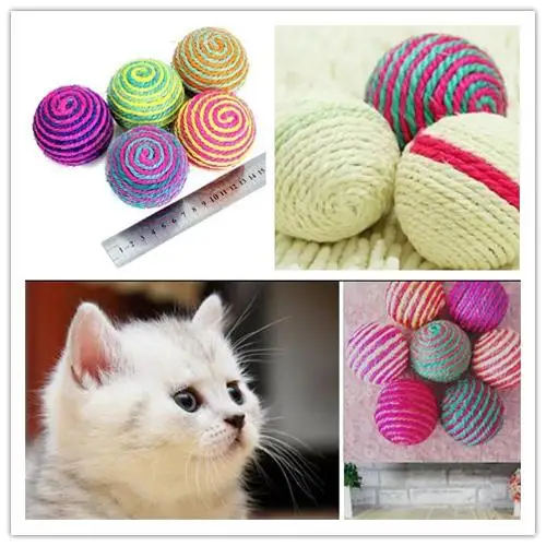 1х Кот котенок сизаль плетение из веревки мяч Прорезыватель играть Жевательная