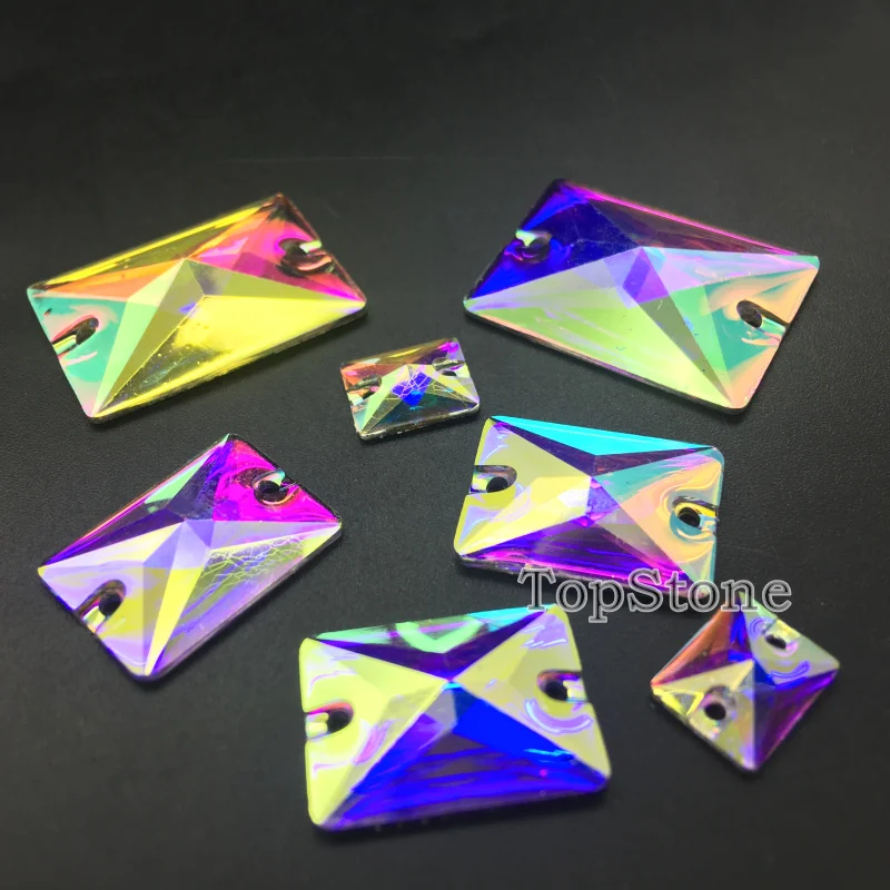 TopStone Прямоугольник 8x10 13x18 18x25 мм кристалл AB пришивные камни плоская задняя СТРАЗА