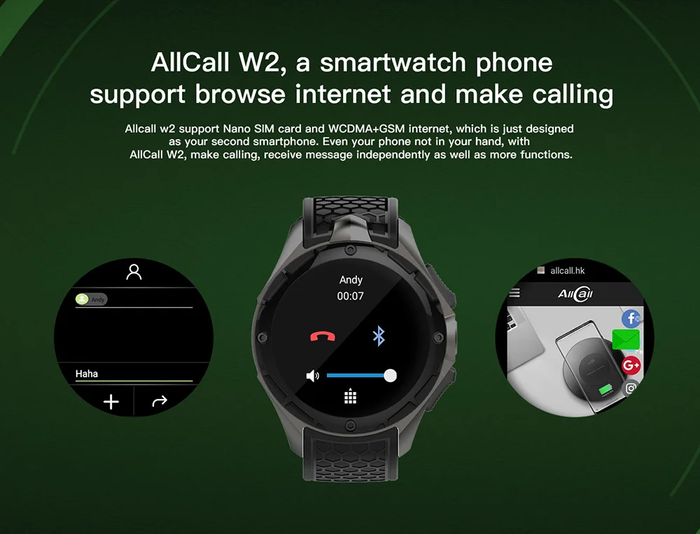 AllCall W2 3g WCDMA Android 7,0 четырехъядерный Смарт-часы 1,39 ''HD экран 2G 16G память gps Wifi частота сердечных сокращений Bluetooth 4,0 часы