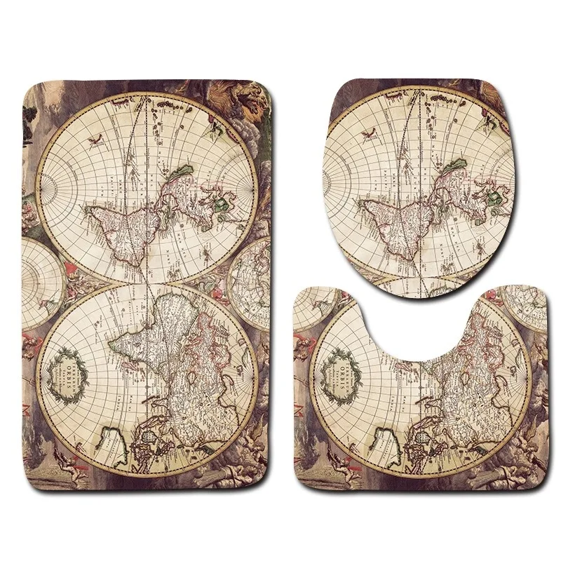 Zeegle 3pcs/set World Map Printed Bathroom Carpet Set Non-Slip Toilet Rug Lid Cover Bath Mats Pad Home Decor | Дом и сад