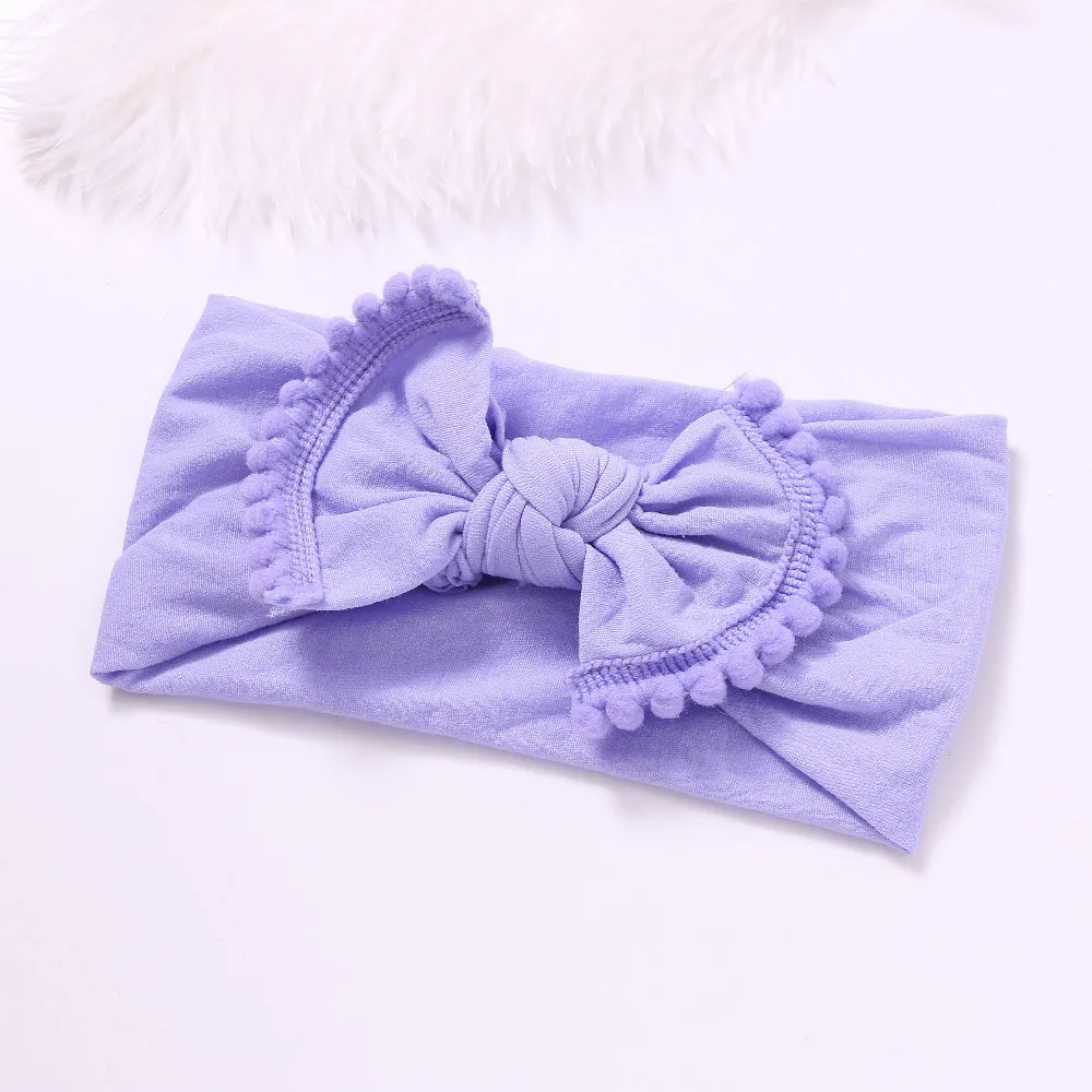 150pcs/lot Soft Nylon Bow Headband with Pompom Trim Top Knot Head Wraps Big Hair Band For Babys | Детская одежда и обувь
