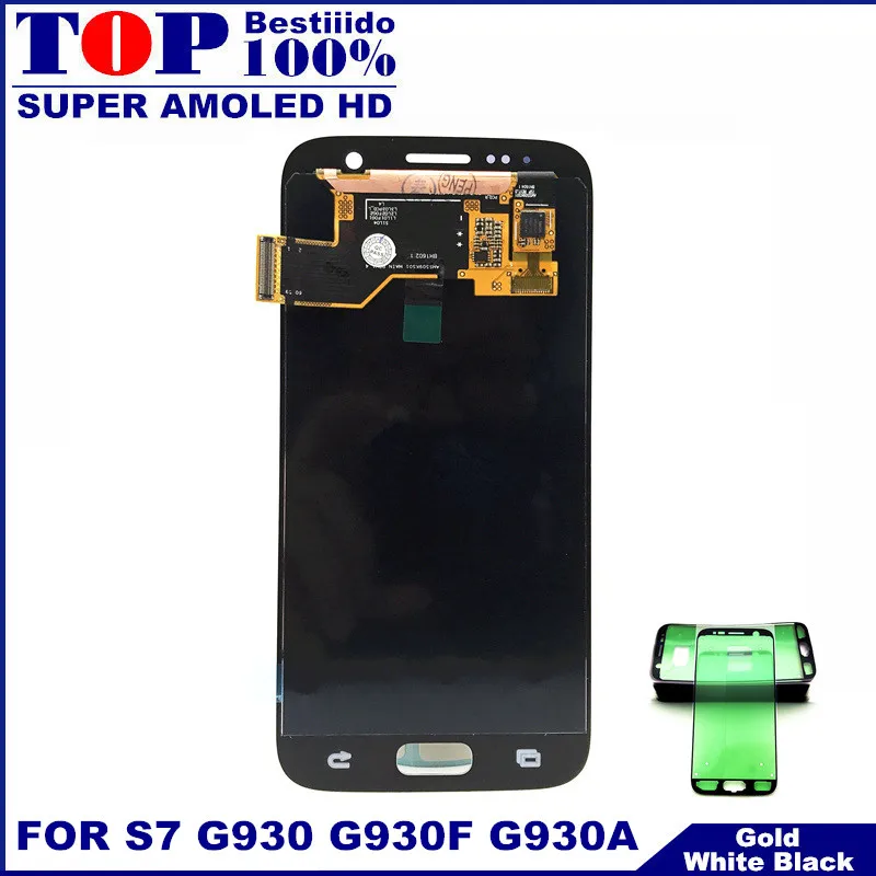 Лучшее качество супер AMOLED lcd для samsung GALAXY S7 G930 G930F lcd дисплей кодирующий преобразователь сенсорного экрана в сборе с бесплатной наклейкой