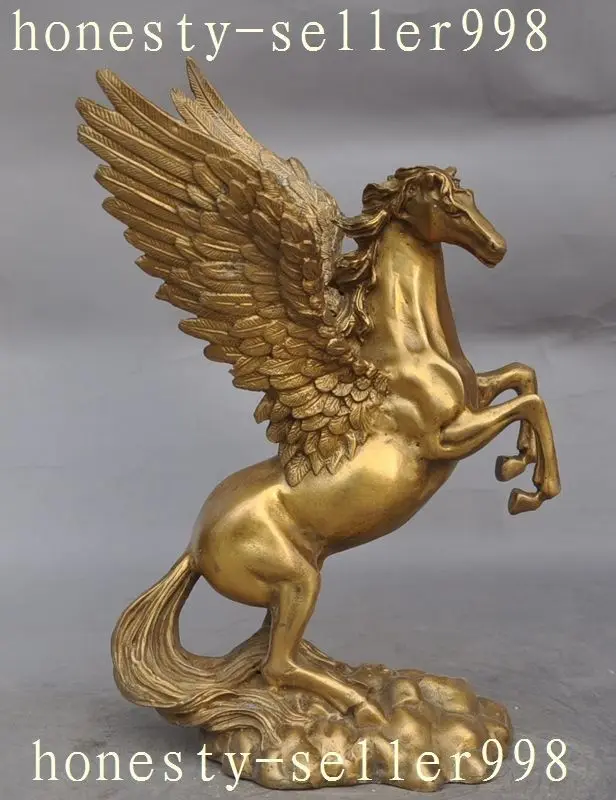 Chinese FengShui brass Wealth Fly Wings Horse steed Success Lucky Statue |