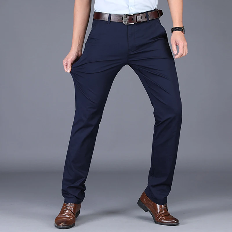 Бизнес брюки мужские повседневные Легкие весна лето стрейч прямые длинные