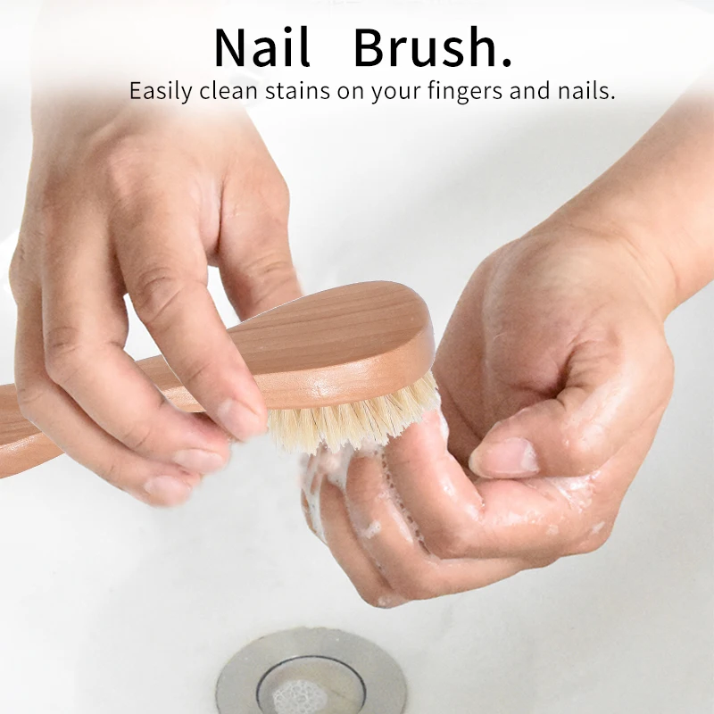 YOULU wooden short handle cleaning brush natural bristle pedicure soft for massage oil hand wash foot Дом и сад