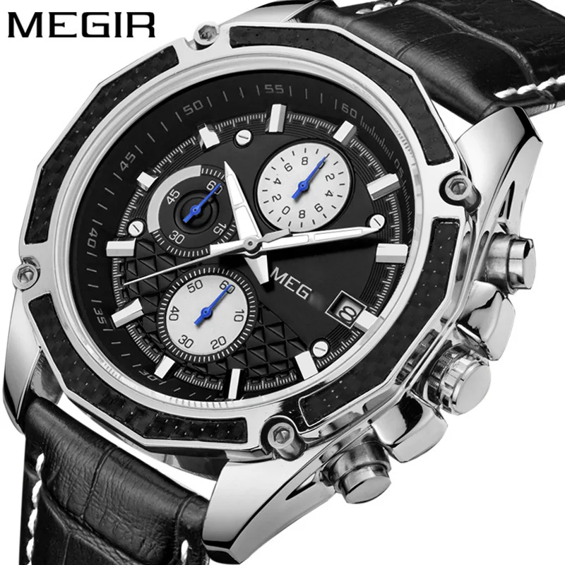 2017 megir часы мужские Элитный бренд хронограф Бизнес Мужские мужской 3ATM спортивные
