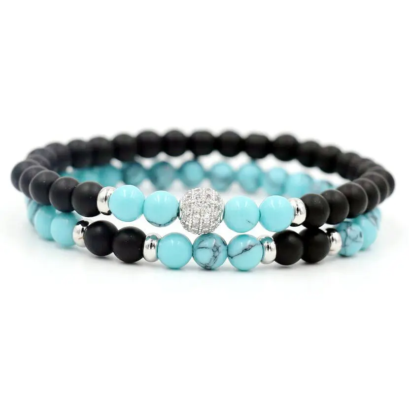 2 шт./компл. синий оникс Камень Браслет с инкрустацией серебро Цвет украшением в