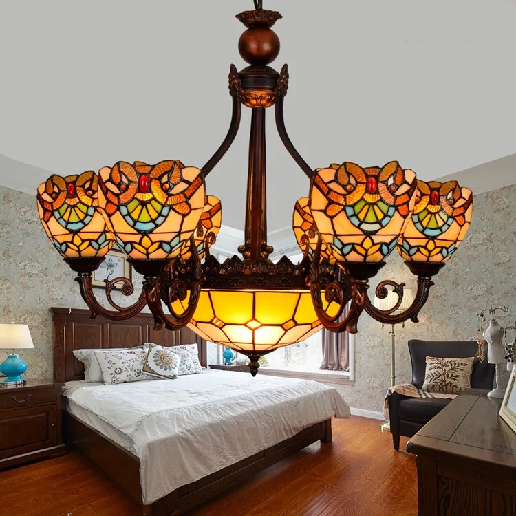 

Tiffany Baroque Stained Glass Suspended Luminaire E27 110-240V Chain Pendant lights for Home Parlor Dining Room