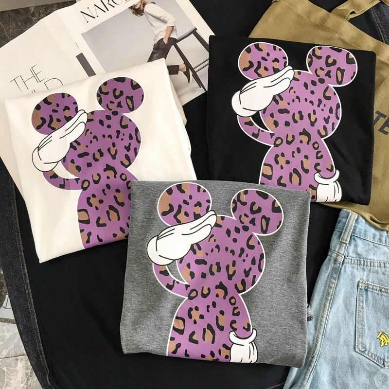 Женская футболка, хлопковая футболка, женская футболка, Harajuku, летняя Корейская одежда, винтажные Мультяшные футболки с коротким рукавом, с рисунком Микки
