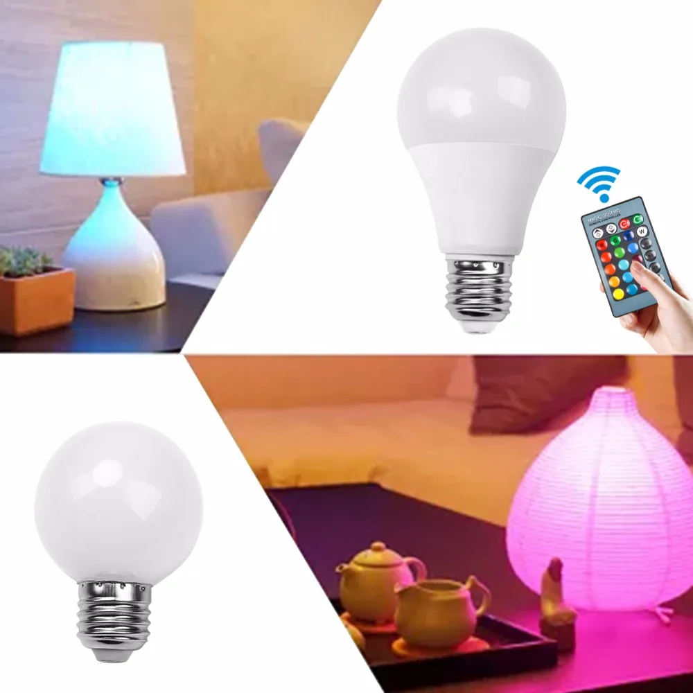 Светодиодный светильник E27 E14 RGB 3 Вт 5 10 цветной с волшебным пятном и дистанционным
