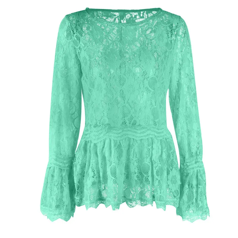 2018 Autumn Women Tops Blouses Long Sleeve O Neck Sexy Casual Top Hollow Out Flare Lace Blouse 3 |