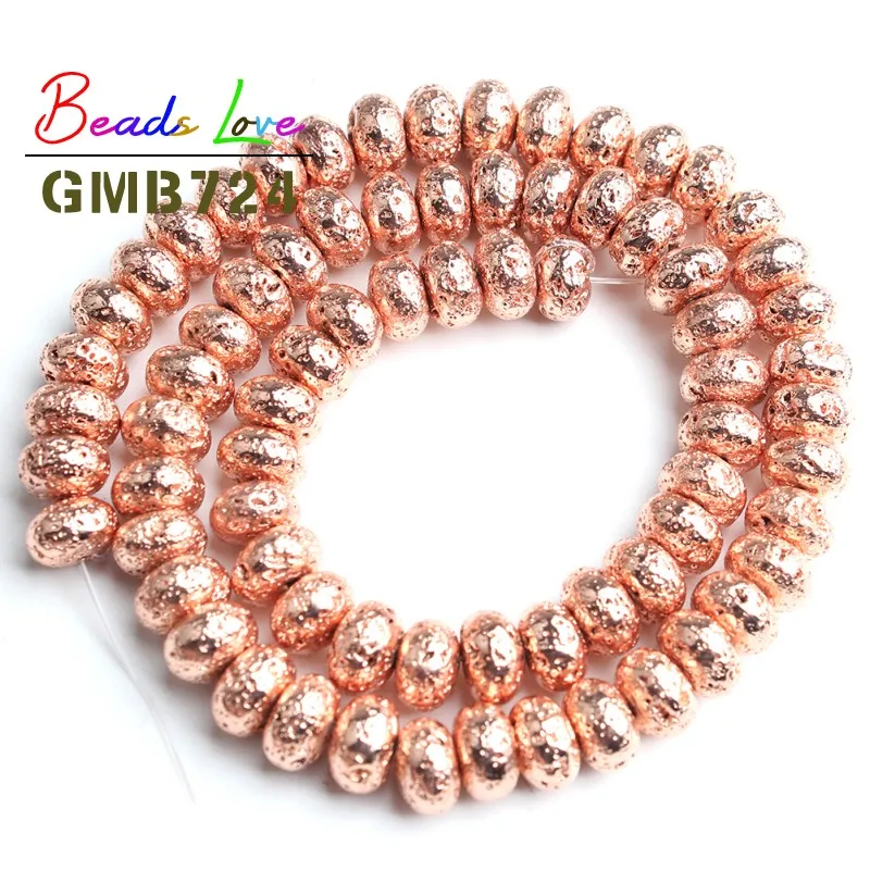 Rose Gold Лава камень покрытие вулканический рок круглые рондели разделительные бусины для самостоятельного изготовления ювелирных изделий браслет из бисера 6 8 10 мм 15 дюймов - Цвет: Rose Gold