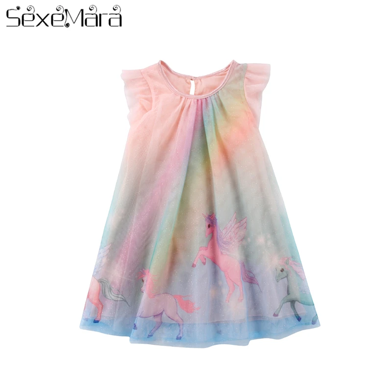 2018 Unicorn Baby Girl Dress Mesh Colourful Tulle Party Fancy Summer Cute Clothing | Детская одежда и обувь