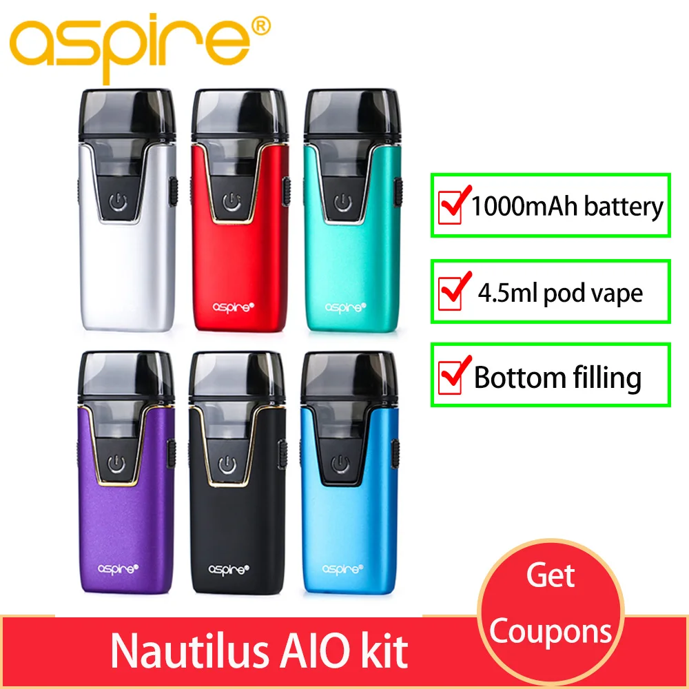Электронная сигарета Aspire Nautilus AIO комплект pod система 1000 мАч Нижняя наполнение и 4 5