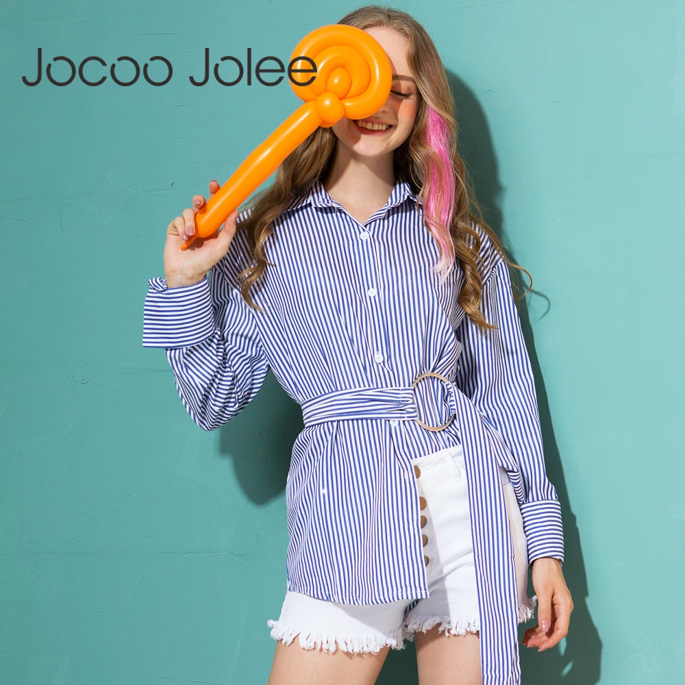 Новинка 2018 осенняя Женская Полосатая Рубашка Jocoo Jolee с длинным рукавом свободные