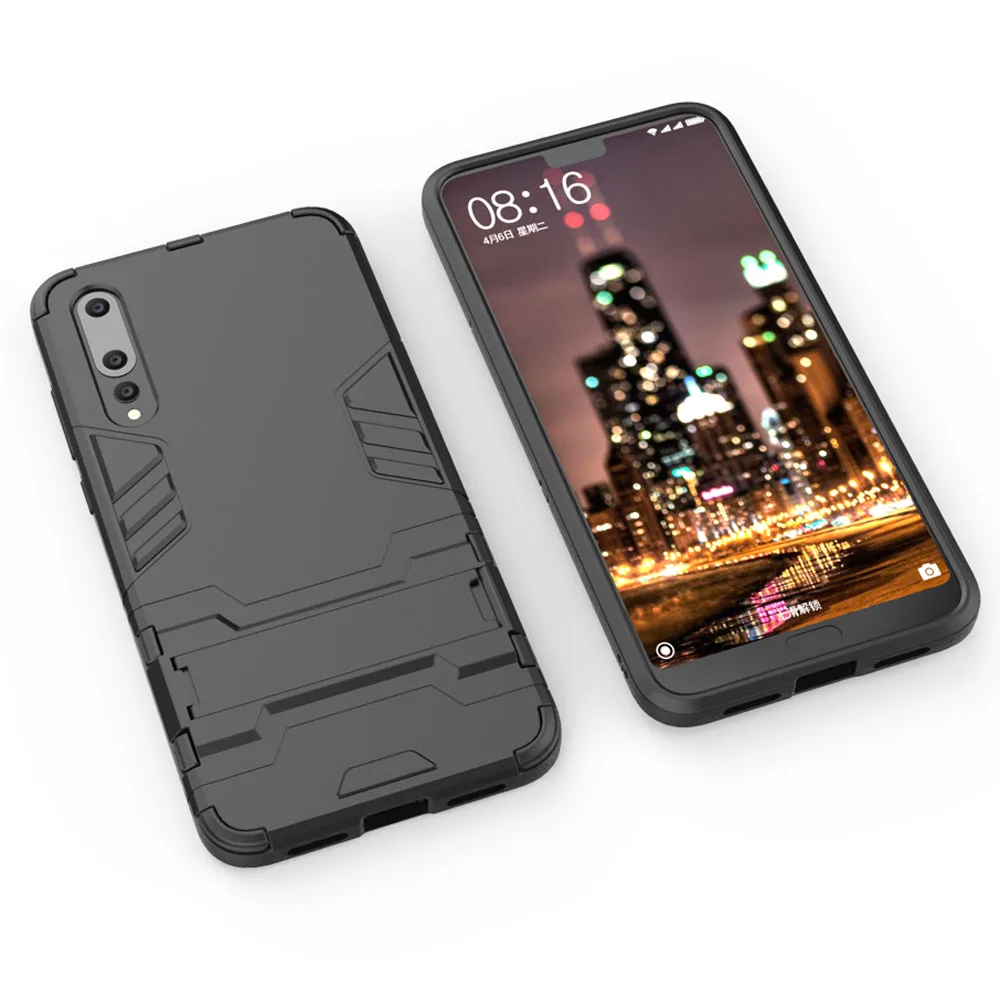 Dual Layer Tank Hybrid Armor Case For Huawei P20 Pro With Kickstand Anti Scratch Impact Protective Back Cover |