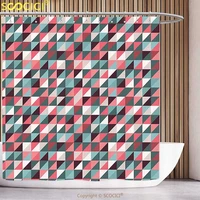 polyester shower curtain retro geometric colorful mosaic pattern with half cut squaress hipster design art multicolor